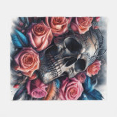 Schedel met Rozen en Bluebird Fleece Deken (Voorkant (Horizontaal))