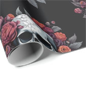 Schedel met Rozen Gotische Halloween Wrapping Papi Cadeaupapier (Rol Hoek)