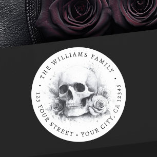 Schedel met rozen Halloween retouradres Ronde Sticker