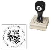 Schedel met rozen Houten ADRES RUBBER STEMPEL (Gestempeld)