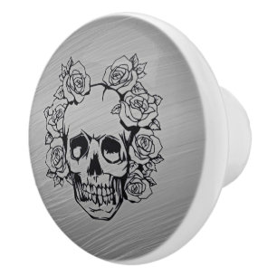 schedel met rozen keramische knop