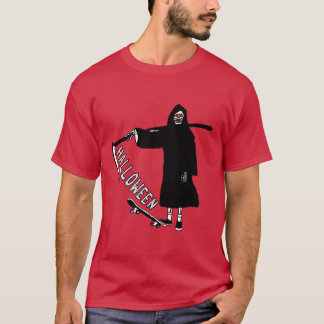schedel met skateboard met scythe halloween t-shirt