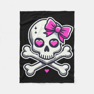 Schedel Met Strik Roze Meisje Schedel Halloween Fleece Deken