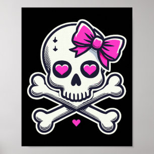 Schedel Met Strik Roze Meisje Schedel Halloween  Poster