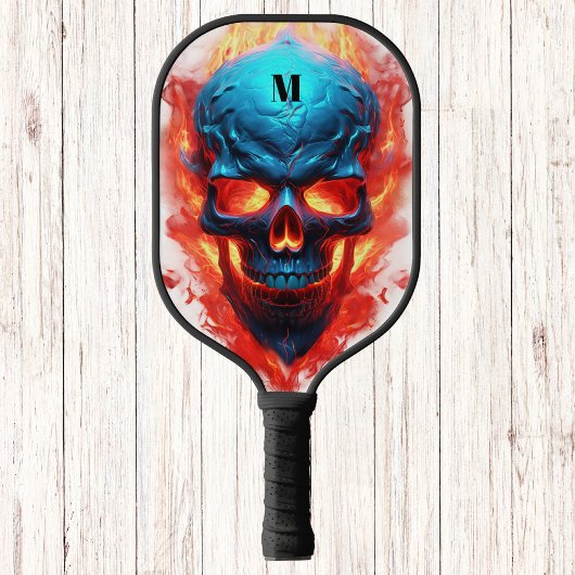 Schedel met vlammen Modern Monogram Pickleball Paddle