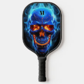Schedel met vlammen Zwart Blauw Modern Monogram Pickleball Paddle (Voorkant)