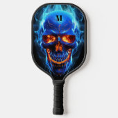 Schedel met vlammen Zwart Blauw Modern Monogram Pickleball Paddle (Achterkant)