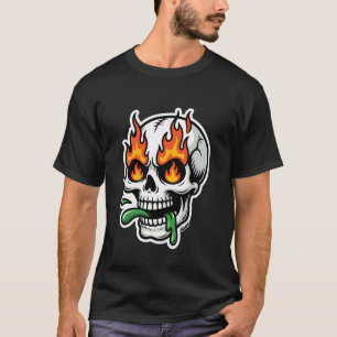 Schedel met vuur in de ogen en slijmerige tong t-shirt