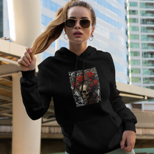Schedel met wild haar Rozen in bladeren Hoodie
