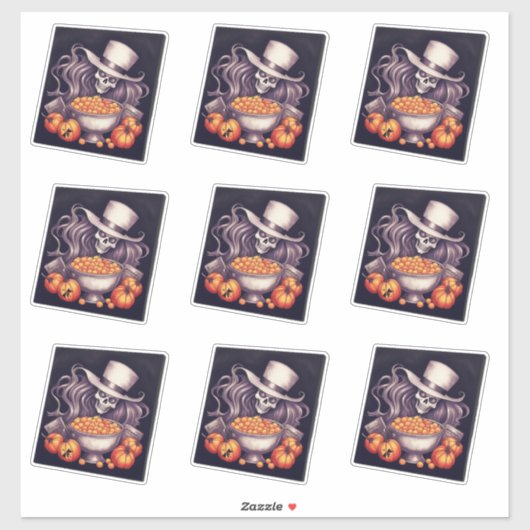 Schedel met wit pet en pompoenen grote grijns sticker (Vel)