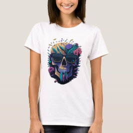 Schedel met zonnebril en bloemen t-shirt