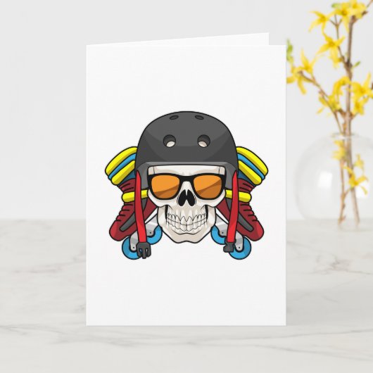 Schedel met zonnebril en inline skates kaart (Gele Bloem)