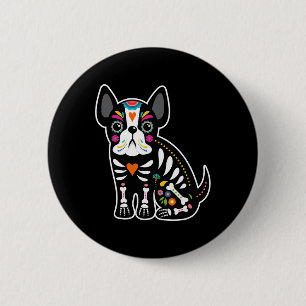 Schedel Mexicaanse Franse buldog Halloween dag van Ronde Button 5,7 Cm