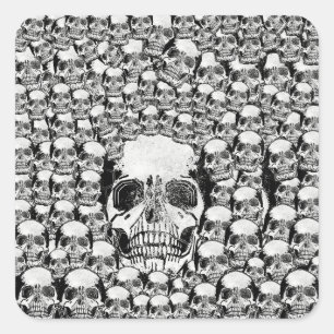 SCHEDEL MUUR DOOD DODE SKELET ZWART WIT VIERKANTE STICKER
