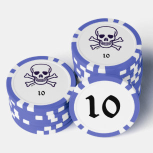 Schedel n Botten 10 blauw gestreepte pokerchip