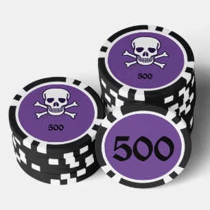 Schedel n Botten 500 paarse gestreepte pokerchip