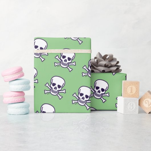 Schedel n Botten wit groen glanzend inpakpapier (Baby Shower)