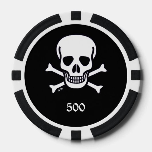 Schedel n Botten zwart 500 gestreepte poker chip (Voorkant)