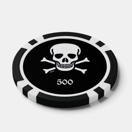 Schedel n Botten zwart 500 gestreepte poker chip (Enkel)