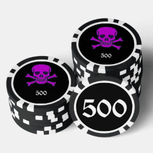 Schedel n Botten zwart paarse 500 gestreepte poker Chips