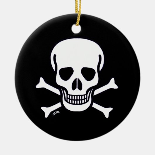 Schedel n Botten zwart rond keramisch ornament (Voorkant)