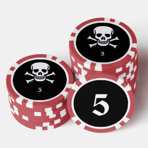 Schedel n Botten zwart rood 5 gestreepte poker chi Chips