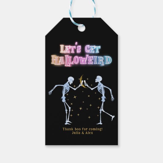 Schedel Neon Halloween Halloween Dansende Skelette Cadeaulabel (Voorkant)