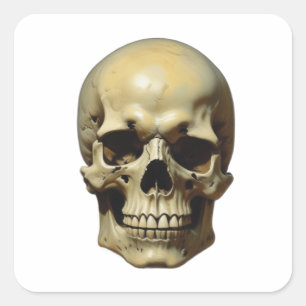 Schedel Olie Schilderij Stijl Schilderij Illustrat Vierkante Sticker