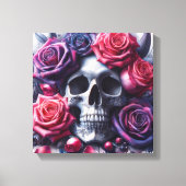 Schedel omgeven door levendige Rozen Canvas Afdruk (Voorkant)