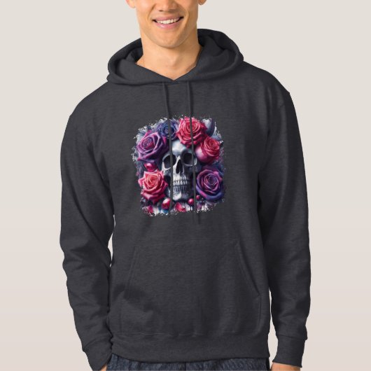 Schedel omgeven door levendige Rozen Hoodie (Voorkant)