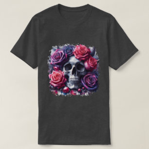 Schedel omgeven door levendige Rozen T-shirt