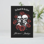 Schedel paar gotisch met rozen bruiloft save the date (Staand voorkant)