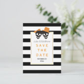 Schedel paar Halloween bruiloft Save the Date Aankondigingskaart (Staand voorkant)