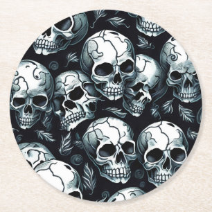 Schedel Patroon Halloween thema Ronde Kartonnen Onderzetter