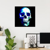 Schedel Pop Art Blauwe Kleur Poster (Thuiskantoor)