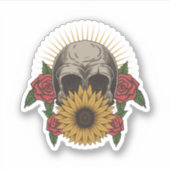 Schedel Rode rozen Zonnebloem Sticker (Voorkant)