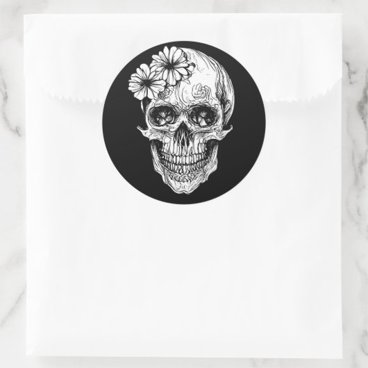 schedel ronde sticker (Tas)