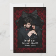 Schedel Rood Damast Zwarte Boog Goth Trouwdag