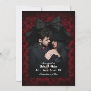 Schedel Rood Damast Zwarte Boog Goth Trouwdag Save The Date