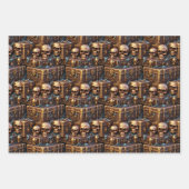 Schedel schatkist 3D bruin goud piraten thema Inpakpapier Vel (Voorkant 2)