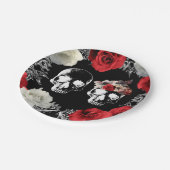 Schedel schedel rode witte rozen gotische bruiloft papieren bordje (Gekanteld)