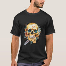 Schedel shirt gouden schedel met een mes en een bl
