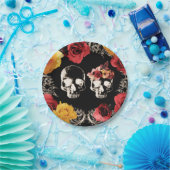 Schedel Skull Rood Geel Herfst Bloemige Bruiloft Papieren Bordje (Feest)