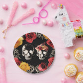 Schedel Skull Rood Geel Herfst Bloemige Bruiloft Papieren Bordje (Feest)