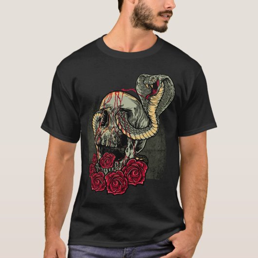 Schedel Snake Rozen Enge Horror T-shirt (Voorkant)