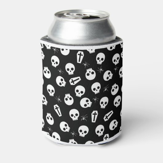 Schedel, spin en borst - Halloween patroon Blikjeskoeler (Blikje Achterkant)