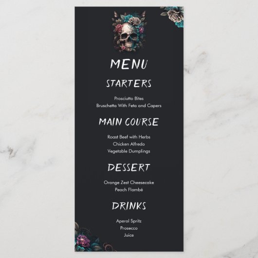 Schedel Tattoo Rock en Roll Gotische bruiloft Menu (Voorkant)
