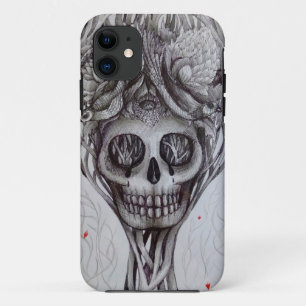 schedel tattoo stijl iPhone boomwortels hoofd kuns 11 Hoesje