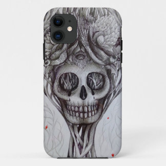 schedel tattoo stijl iPhone boomwortels hoofd kuns 11 Hoesje