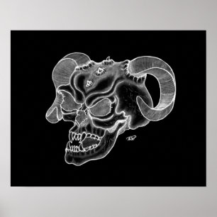 Schedel Teufelschädel zwart wit tekening Poster